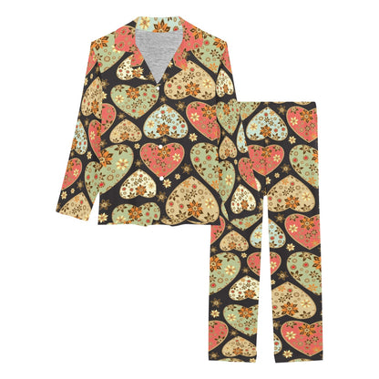Heart Boho Pattern Print Design HE04 Women's Long Pajama Set