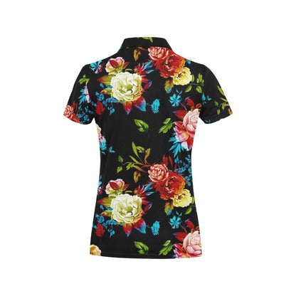 Peony Pattern Print Design PE07 Women's Polo Shirt