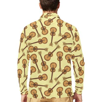 Acoustic Guitar Print Design LKS402 Long Sleeve Polo Shirt For Men's