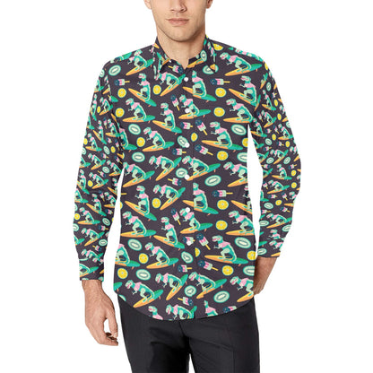 Surfboard T Rex Print Design LKS301 Men's Long Sleeve Dress Shirt