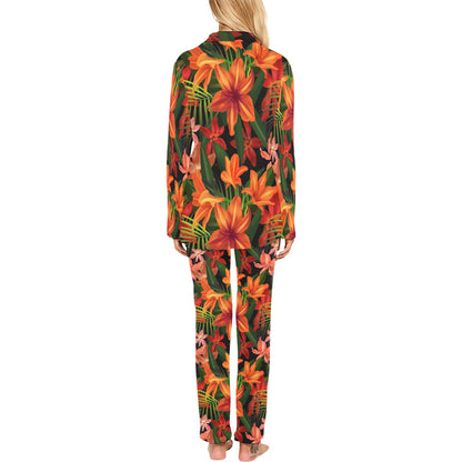 Amaryllis Pattern Print Design AL05 Women's Long Pajama Set