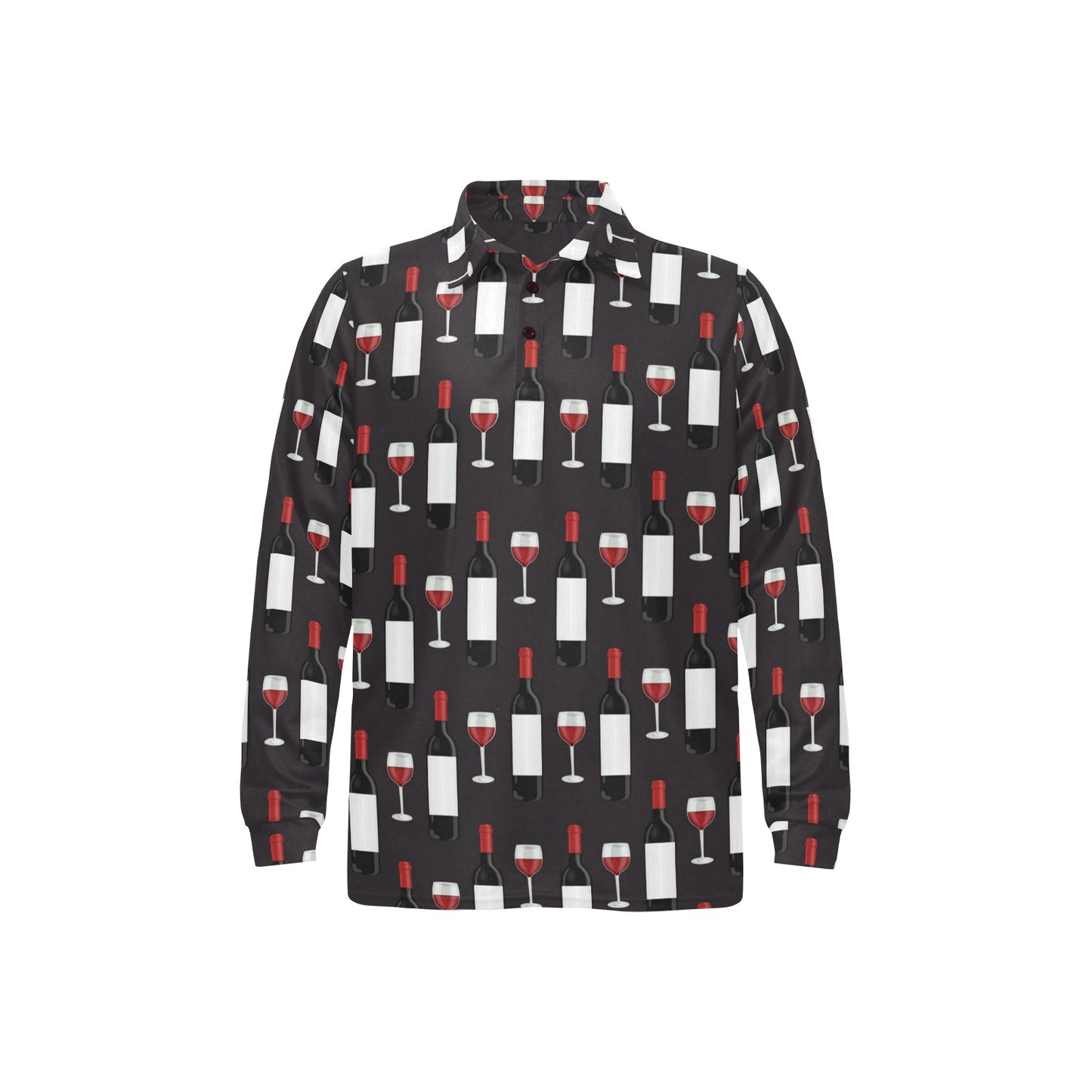 Wine Print Design LKS309 Long Sleeve Polo Shirt For Men's