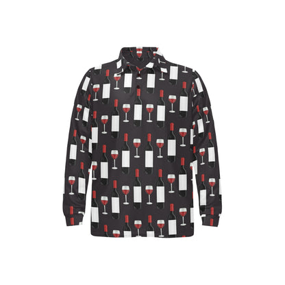 Wine Print Design LKS309 Long Sleeve Polo Shirt For Men's