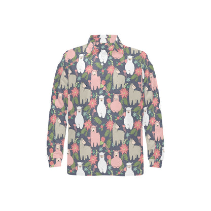 Alpaca Pattern Print Design 03 Long Sleeve Polo Shirt For Men's