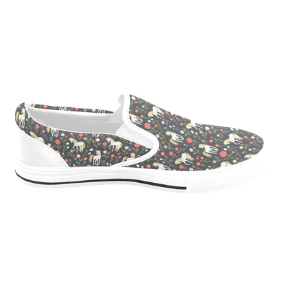 Unicorn Print Design LKS301 White Slip Ons Canvas Women's Shoes