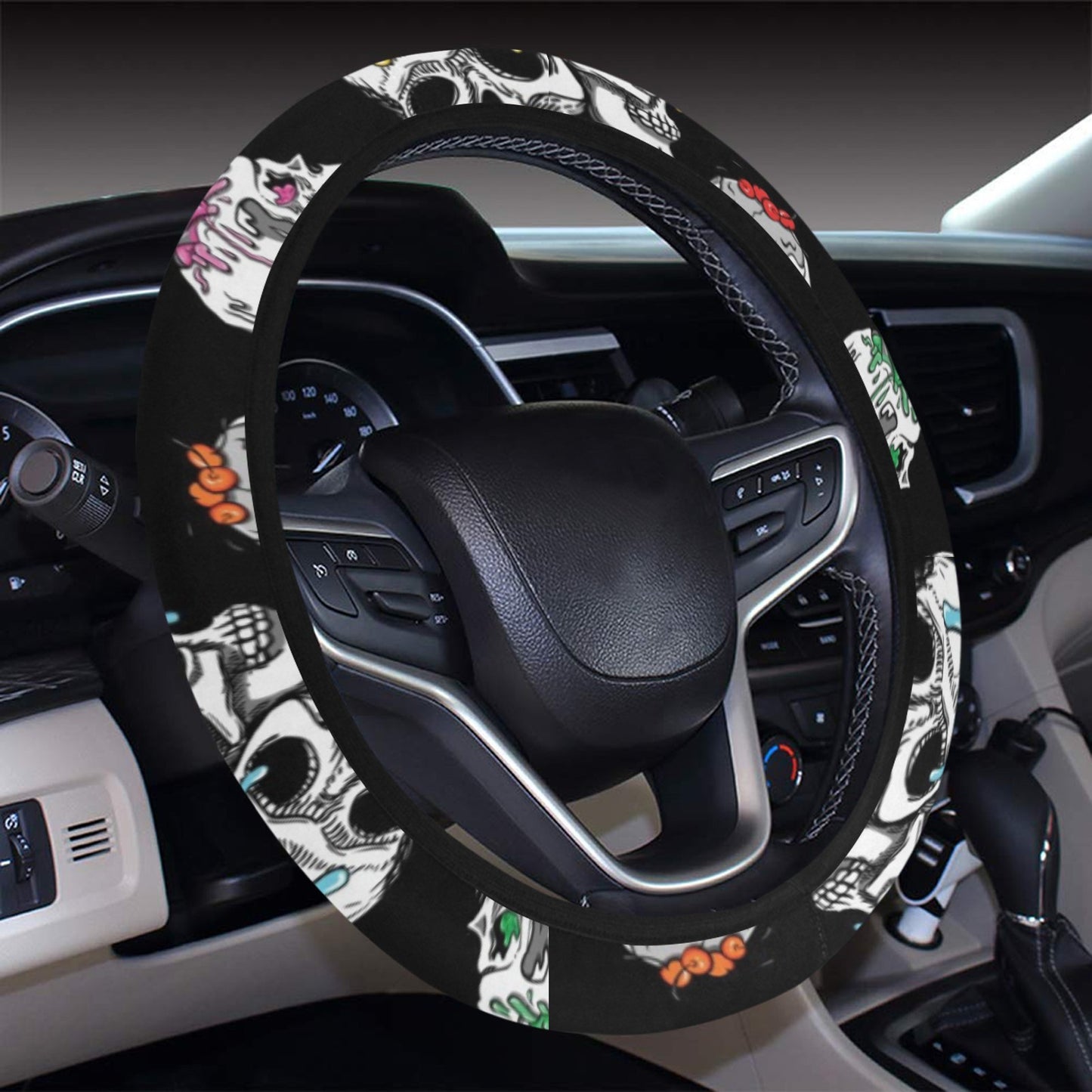 Skull Print Design LKS3013 Steering Wheel Cover with Elastic Edge