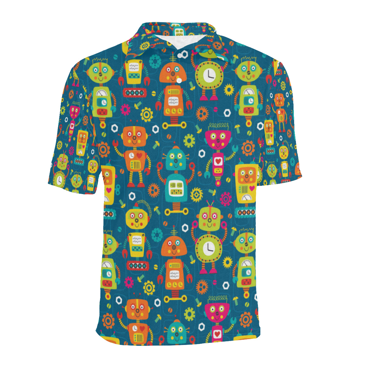 Robot Pattern Print Design A04 Men Polo Shirt