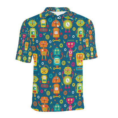 Robot Pattern Print Design A04 Men Polo Shirt