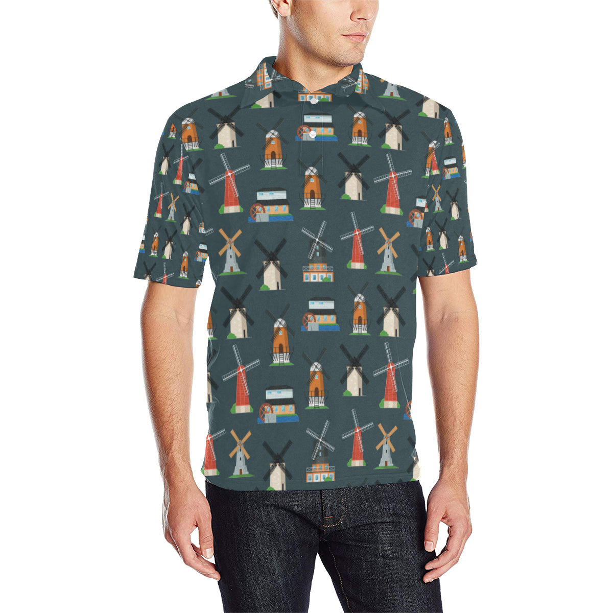 Windmill Pattern Print Design 04 Men Polo Shirt