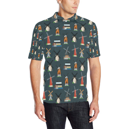 Windmill Pattern Print Design 04 Men Polo Shirt