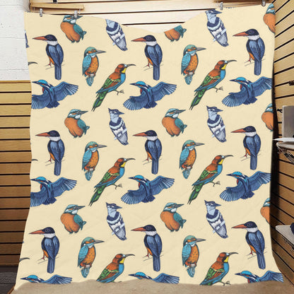Kingfisher Bird Pattern Print Design 04 Premium Quilt