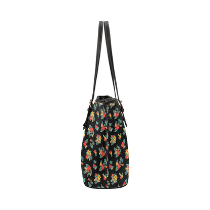 Hawaiian Flower Themed Print Leather Tote Bag