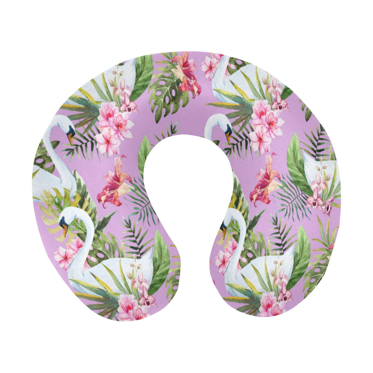 Swan with Flower Pattern Print Design 01 U-Shaped Travel Neck Pillow