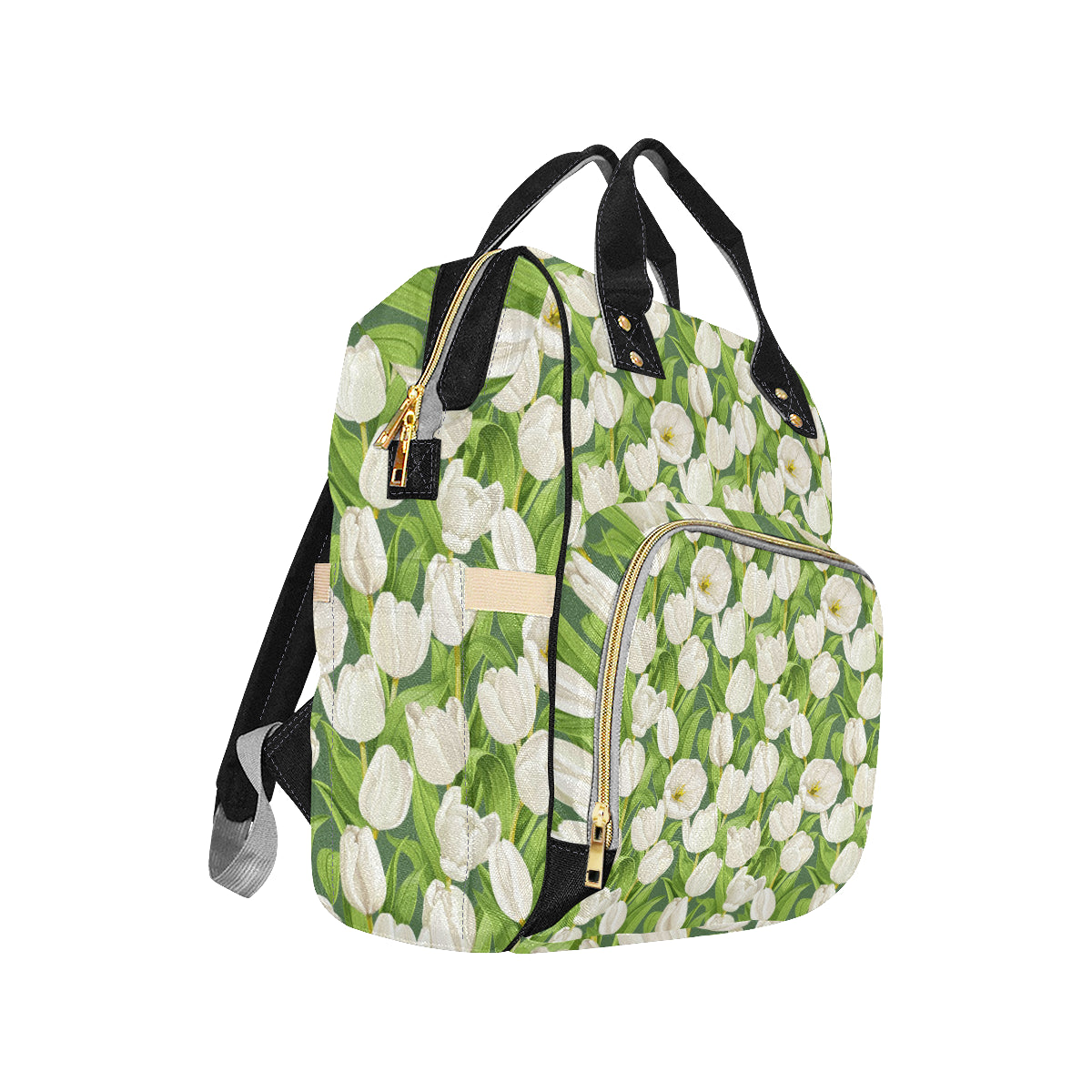 Tulip White Pattern Print Design TP05 Diaper Bag Backpack