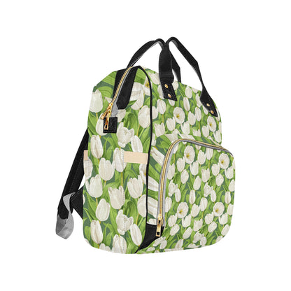 Tulip White Pattern Print Design TP05 Diaper Bag Backpack