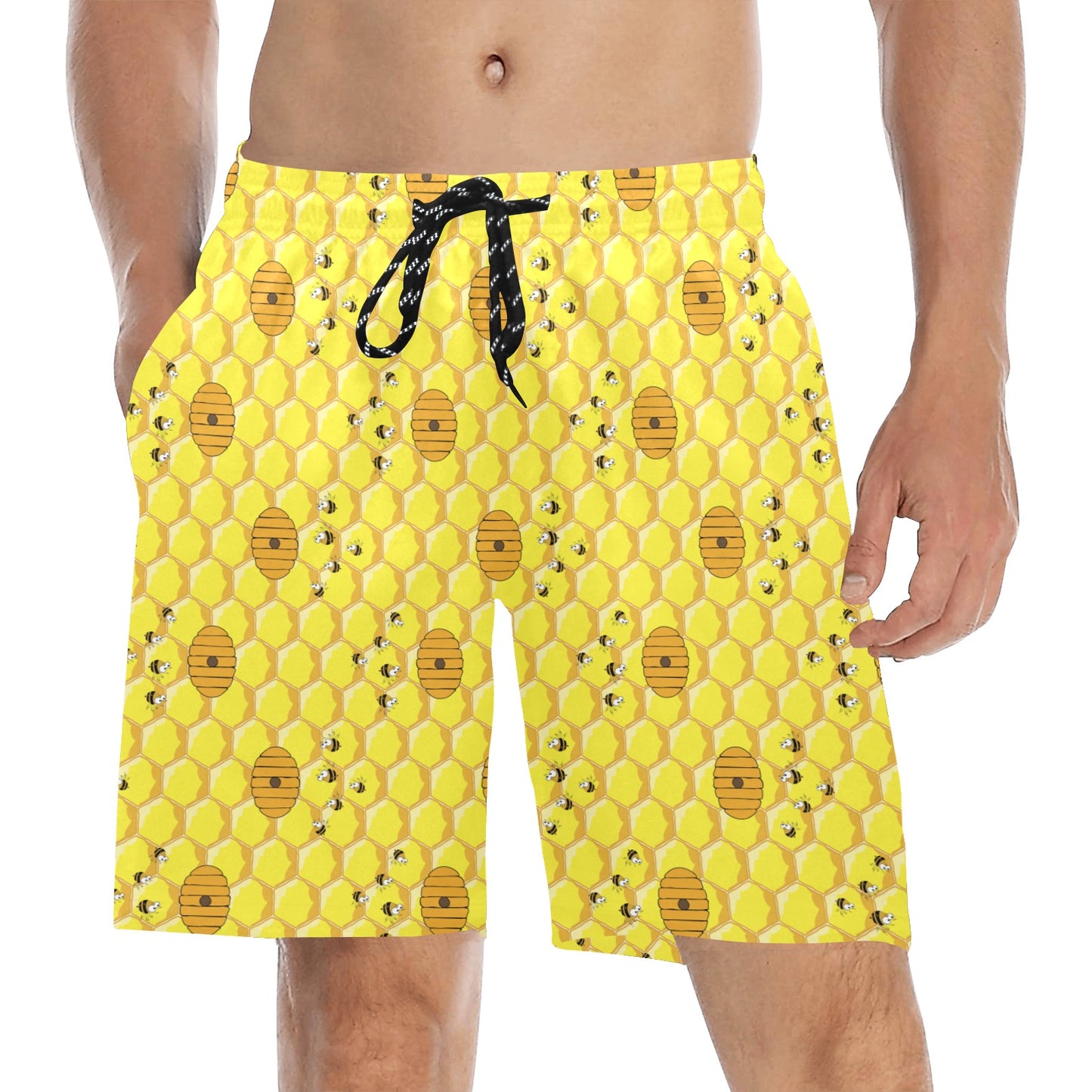 Honey Bee Print Design LKS303 Men's Swim Trunks Beach Shorts
