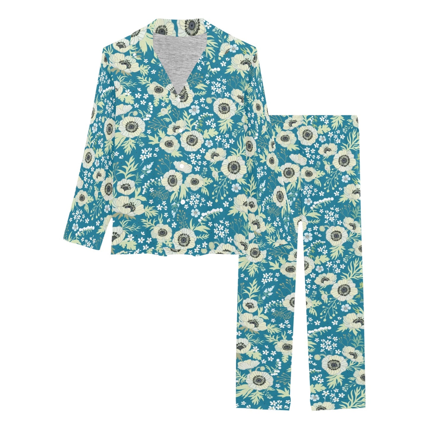 Anemone Pattern Print Design 01 Women's Long Pajama Set