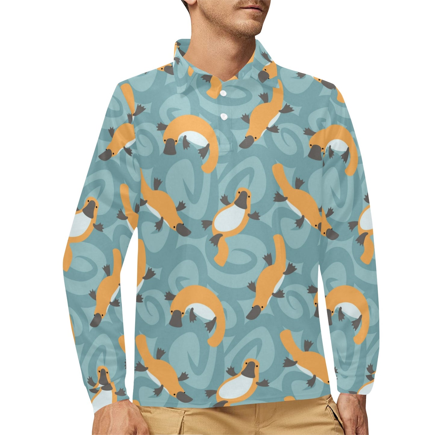 Platypus Pattern Print Design A01 Long Sleeve Polo Shirt For Men's