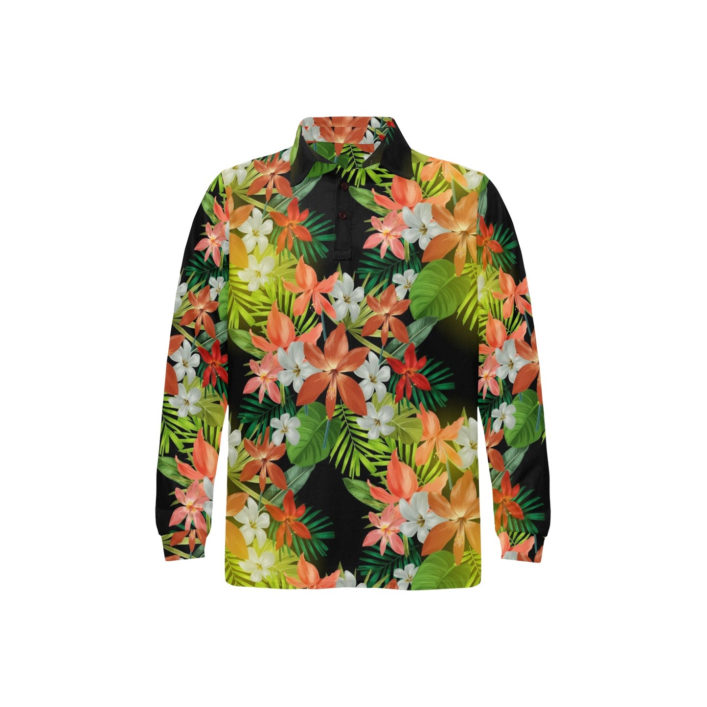 Amaryllis Pattern Print Design AL07 Long Sleeve Polo Shirt For Men's