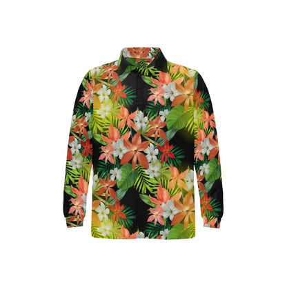 Amaryllis Pattern Print Design AL07 Long Sleeve Polo Shirt For Men's