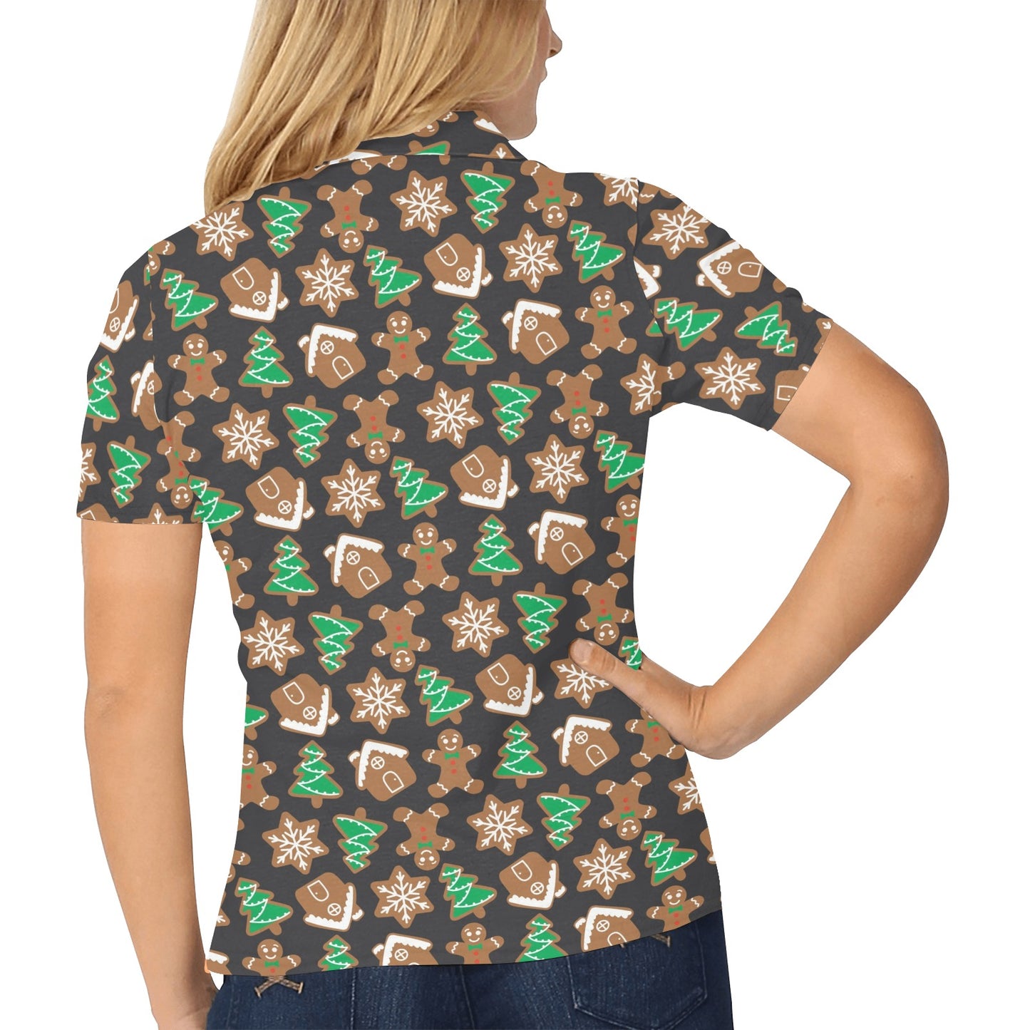 Gingerbread Pattern Print Design 02 Women's Polo Shirt
