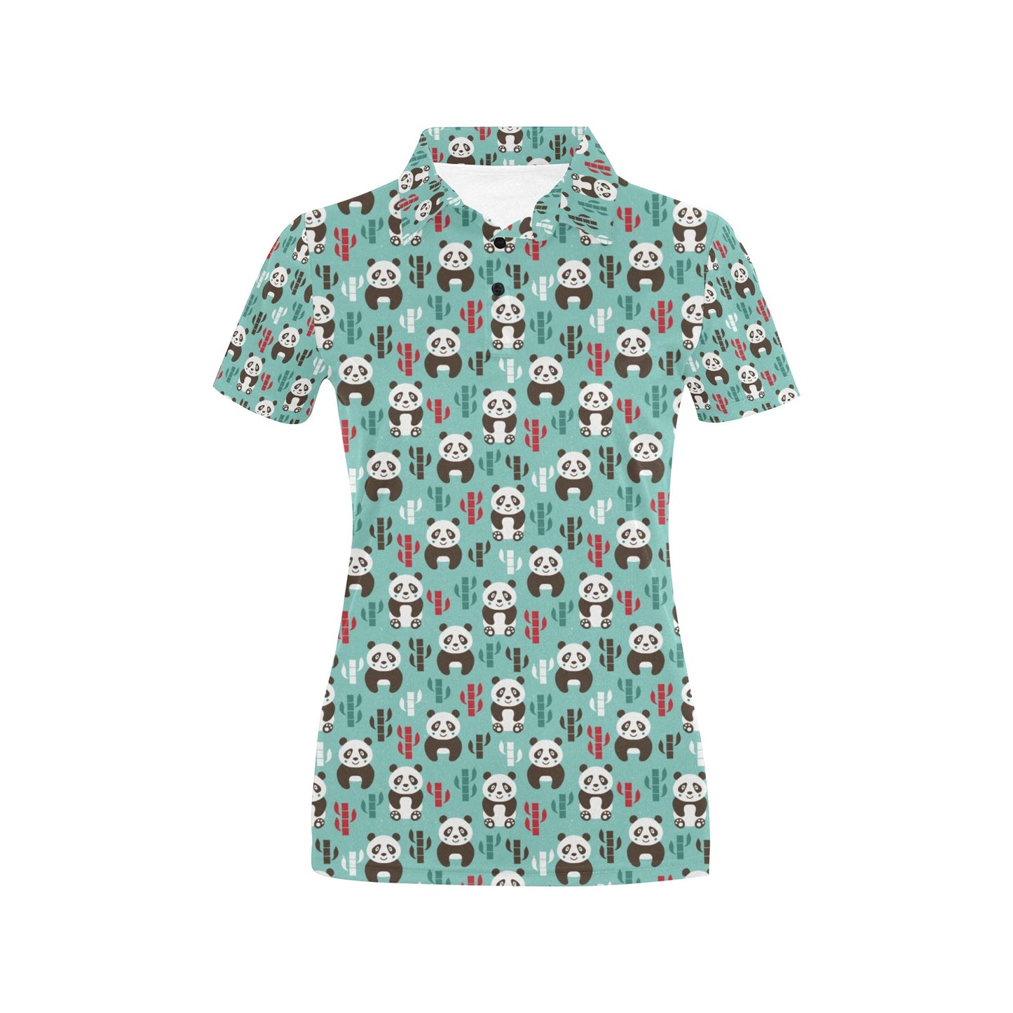 Panda Bear Cute Themed Print Women's Polo Shirt