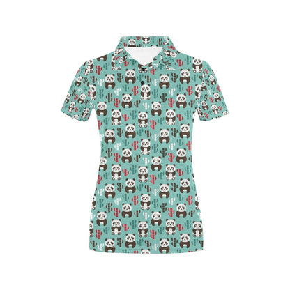 Panda Bear Cute Themed Print Women's Polo Shirt