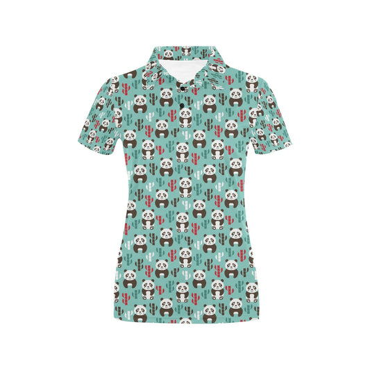 Panda Bear Cute Themed Print Women's Polo Shirt
