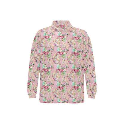 Unicorn Princess with Rose Long Sleeve Polo Shirt For Men's
