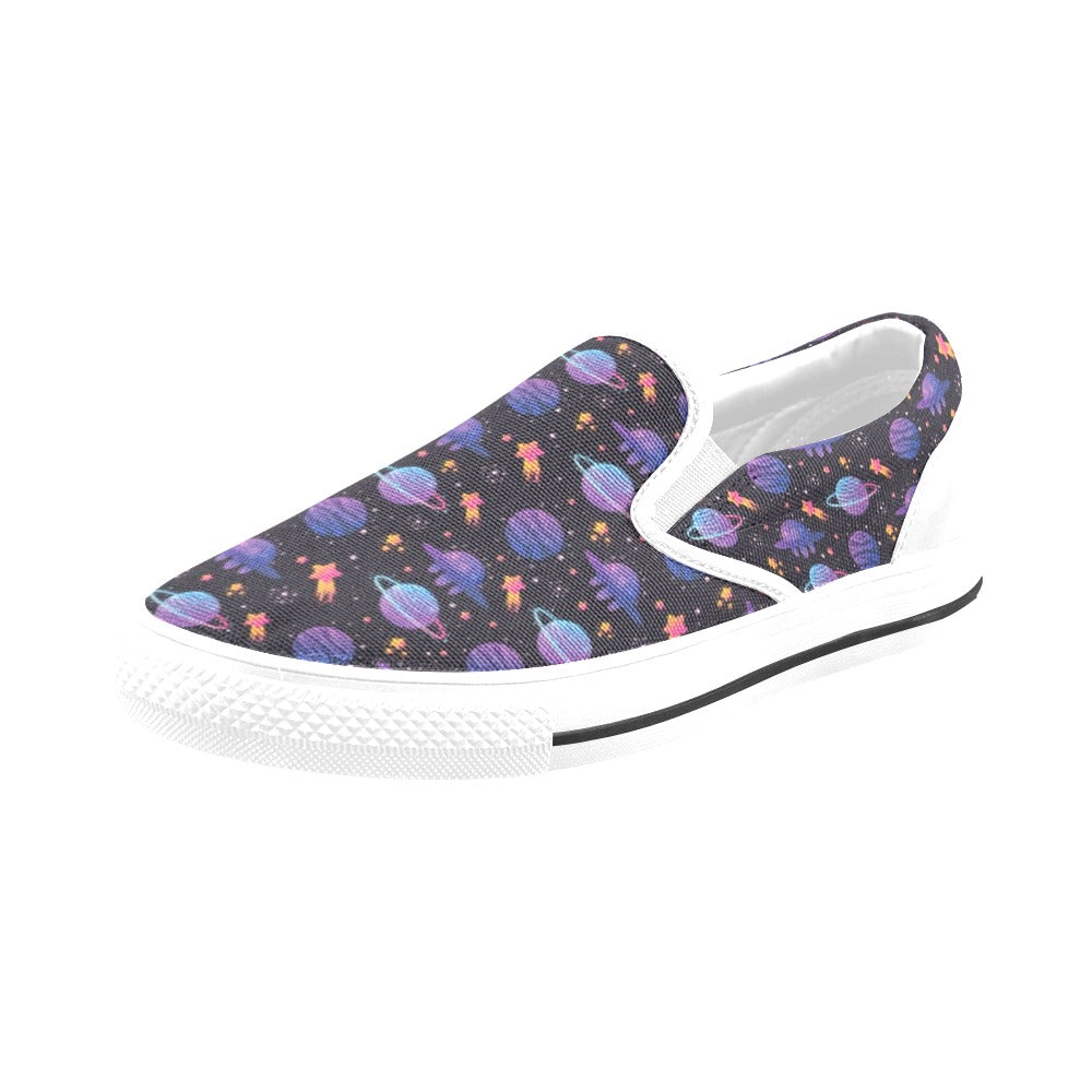 UFO Star Galaxy Print Design LKS308 White Slip Ons Canvas Women's Shoes