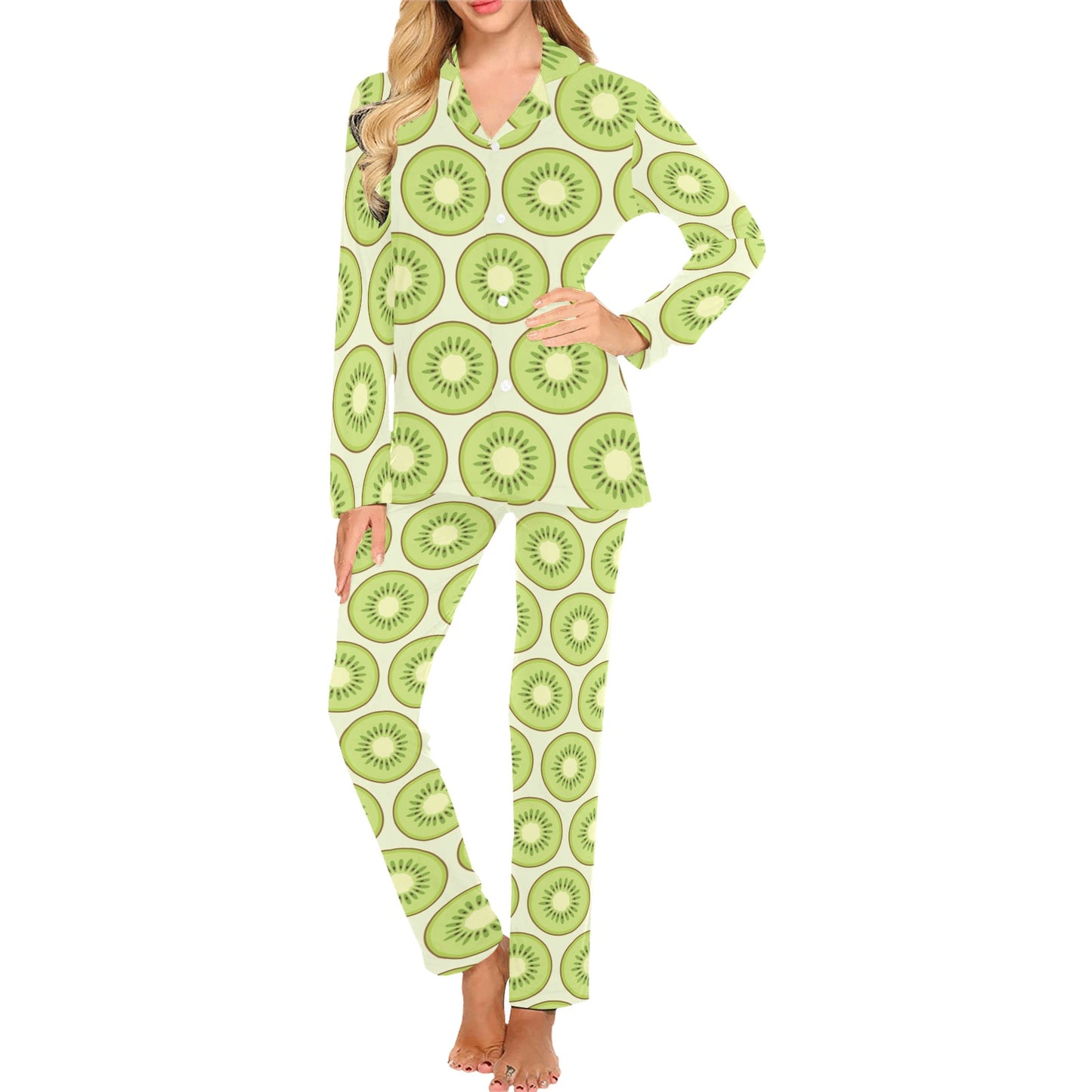 Kiwi Pattern Print Design KW02 Women's Long Pajama Set