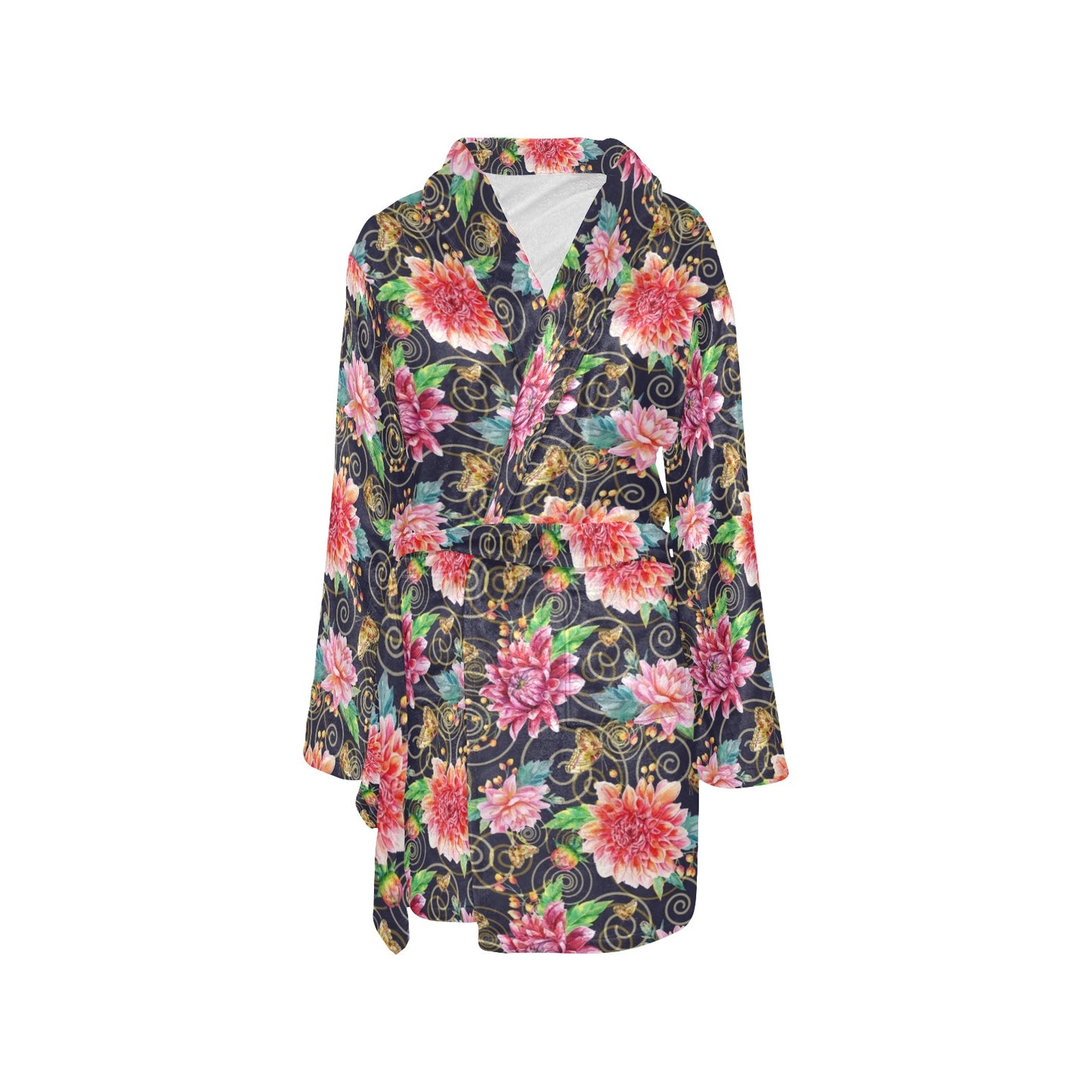 Dahlia Pattern Print Design DH02 Women's Fleece Robe