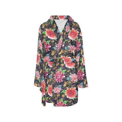 Dahlia Pattern Print Design DH02 Women's Fleece Robe