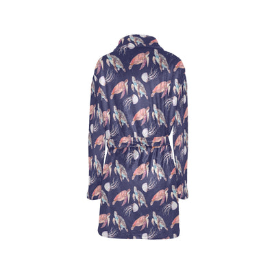 Sea Turtle With Jelly Fish Print Design LKS301 Women's Fleece Robe