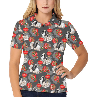 Japanese Chin Pattern Print Design 02 Women's Polo Shirt