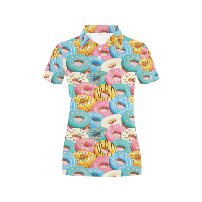 Donut Pattern Print Design DN01 Women's Polo Shirt