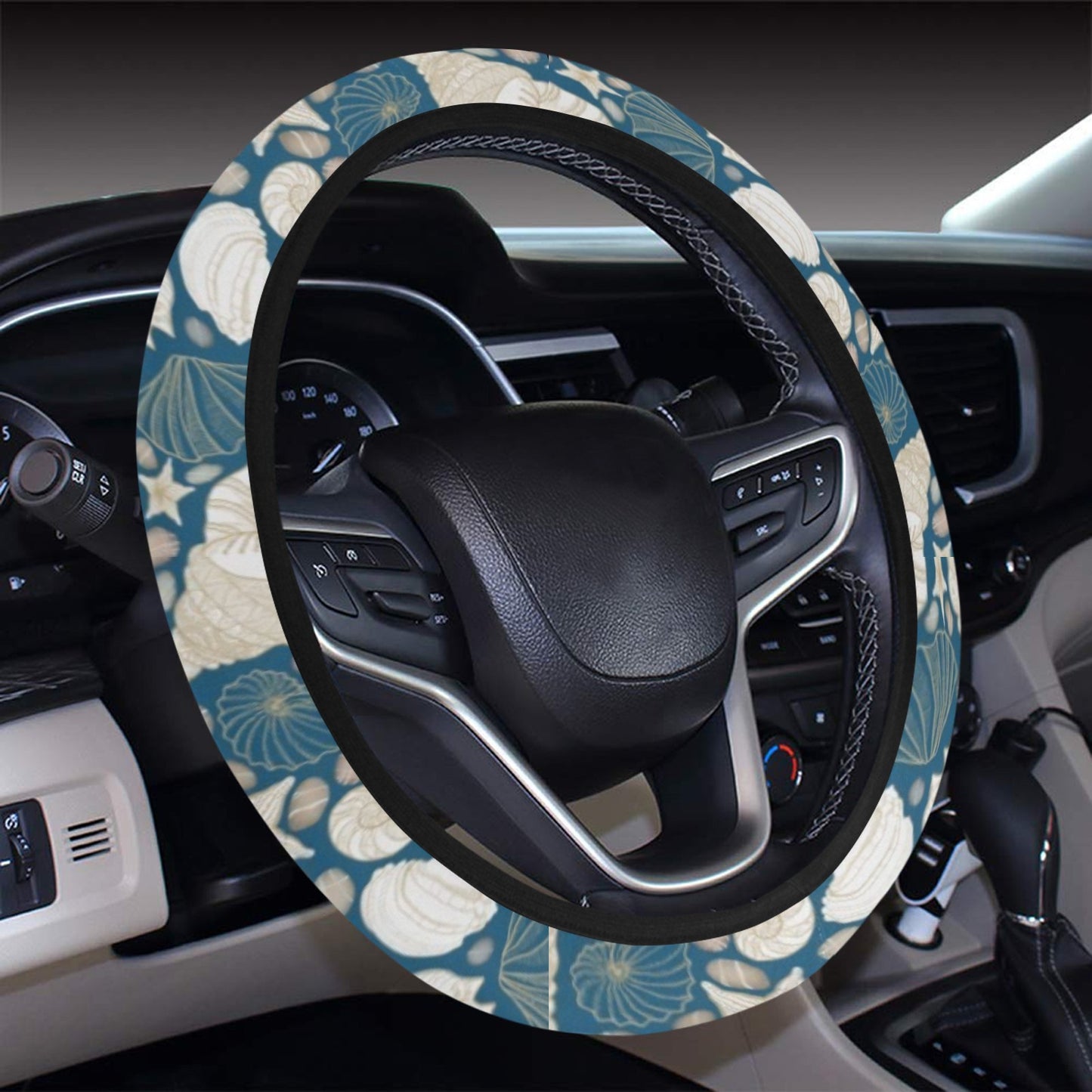 Seashell Print Design LKS308 Steering Wheel Cover with Elastic Edge