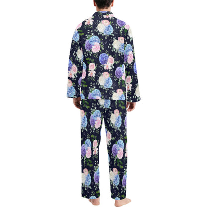 Hydrangea Pattern Print Design HD01 Men's Long Pajama Set