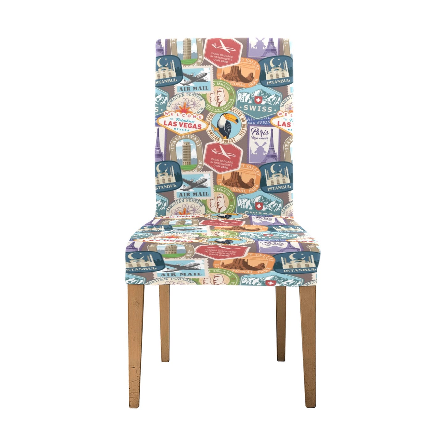 Travel Stamp Print Design LKS301 Dining Chair Slipcover