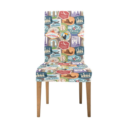 Travel Stamp Print Design LKS301 Dining Chair Slipcover