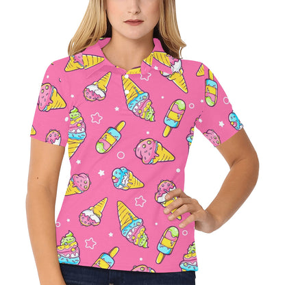 Ice Cream Pattern Print Design IC04 Women's Polo Shirt