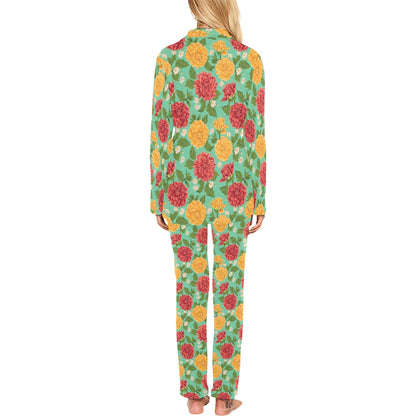 Dahlia Pattern Print Design DH011 Women's Long Pajama Set