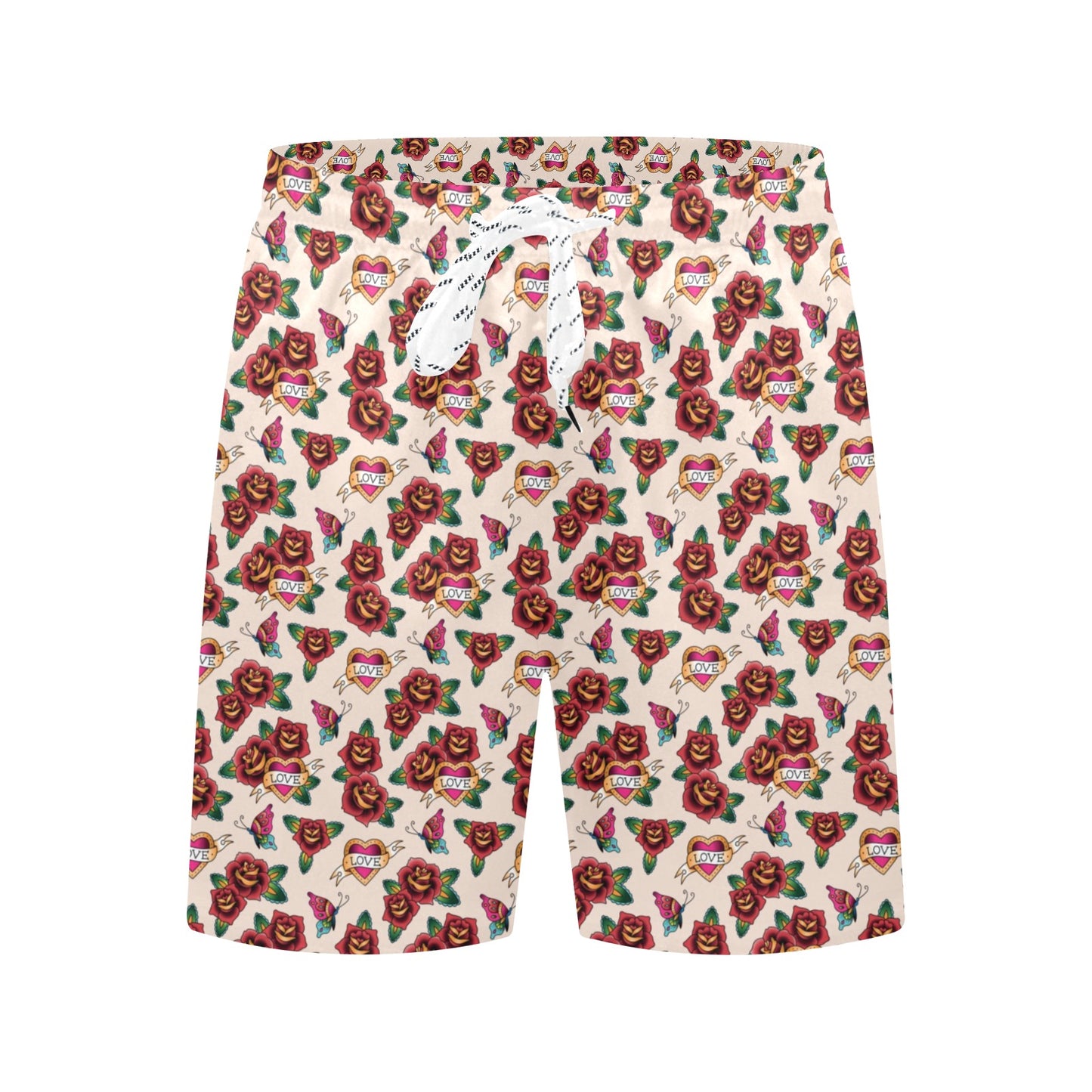Old School Tattoo Rose Pattern Men's Swim Trunks Beach Shorts