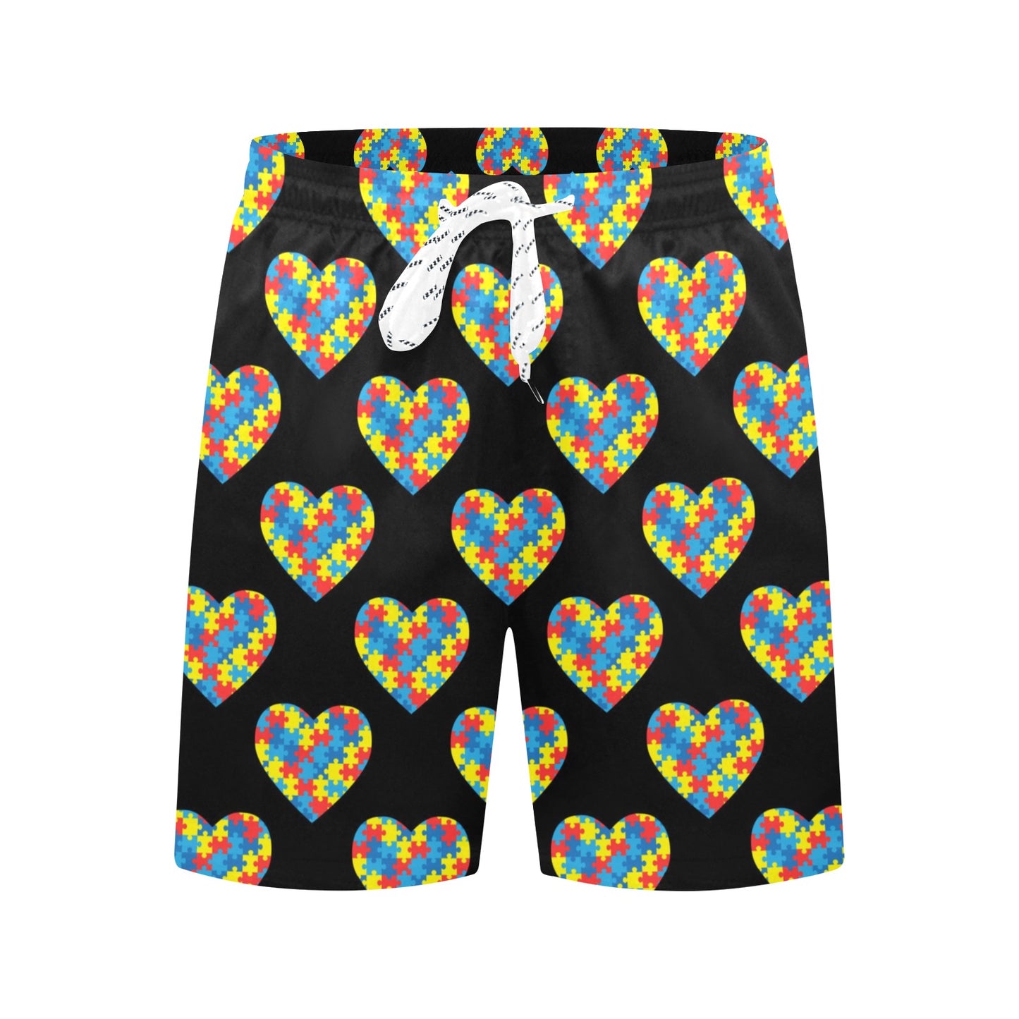 Autism Awareness Heart Design Print Men's Swim Trunks Beach Shorts