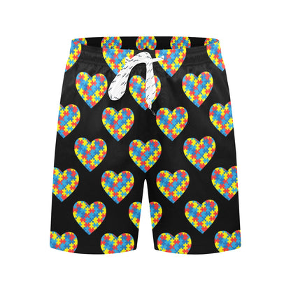 Autism Awareness Heart Design Print Men's Swim Trunks Beach Shorts