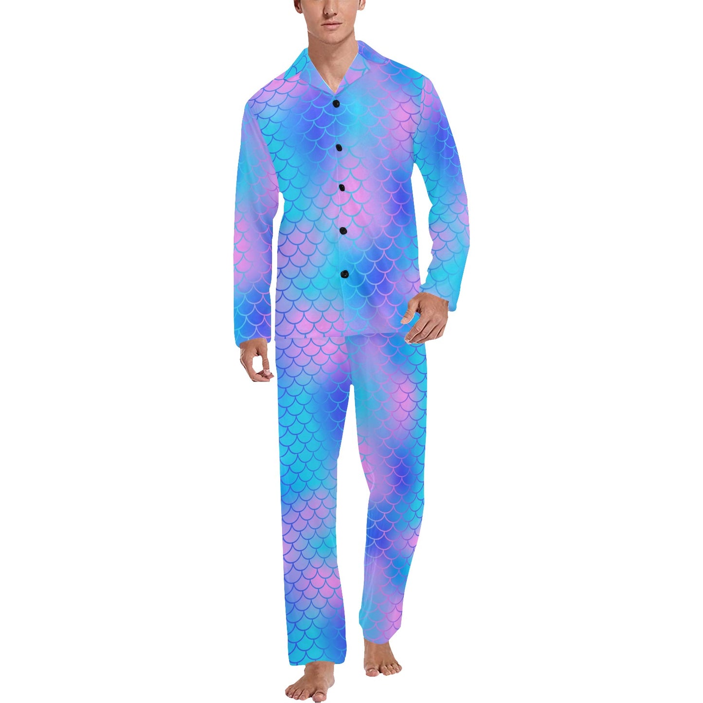 Mermaid Scales Pattern Print Design 04 Men's Long Pajama Set