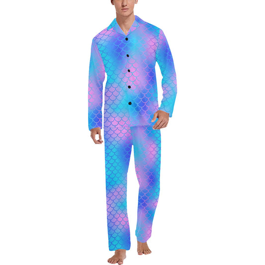 Mermaid Scales Pattern Print Design 04 Men's Long Pajama Set