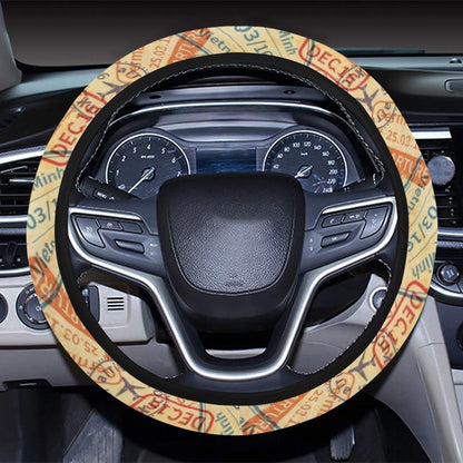 Travel Stamp Print Design LKS302 Steering Wheel Cover with Elastic Edge