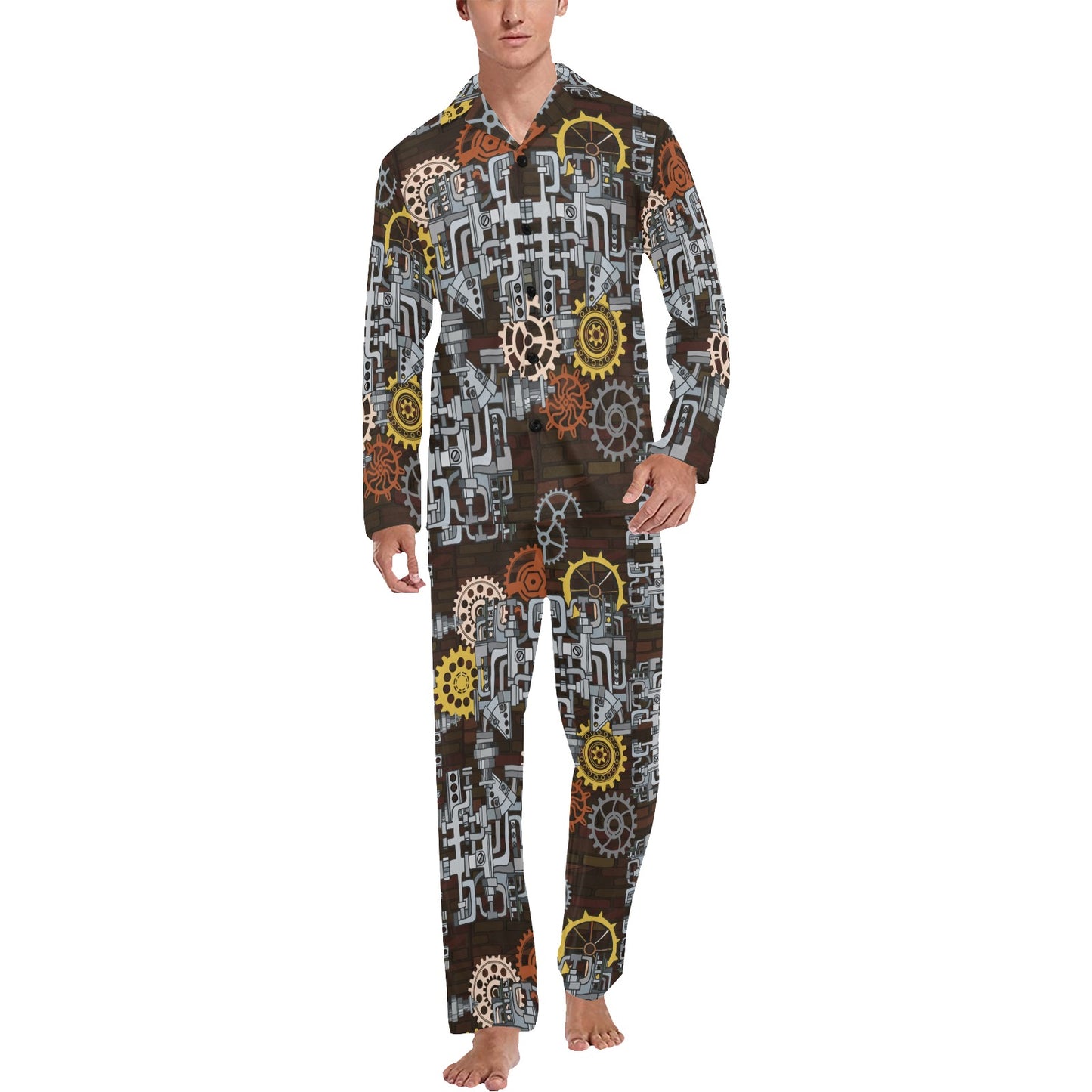 Mechanic Pattern Print Design 04 Men's Long Pajama Set