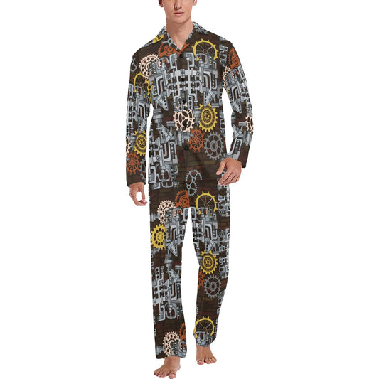 Mechanic Pattern Print Design 04 Men's Long Pajama Set